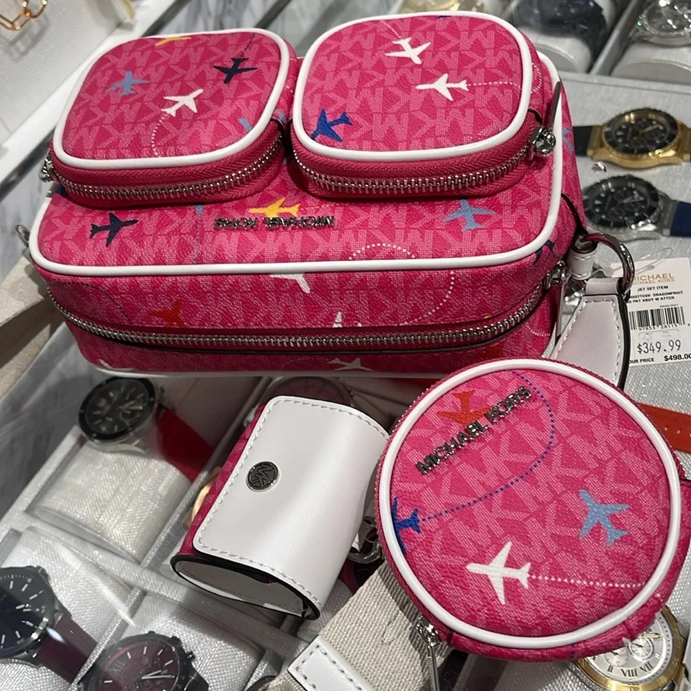 Michael Kors Jet Set Leather Medium Crossbody Bag with Case for Apple Airpods Pr - Picture 7 of 16